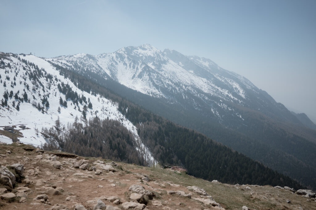 Snowy Monte Baldo mountain landscape during a Malcesine Lake Garda elopement day