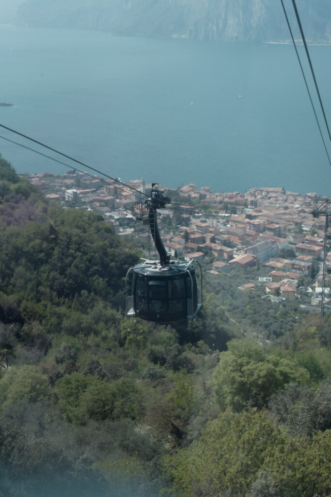 Monte Baldo cable car above Malcesine during a Lake Garda elopement day