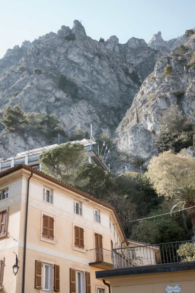 Mountain and village view in Limone del Garda during a Lake Garda elopement day