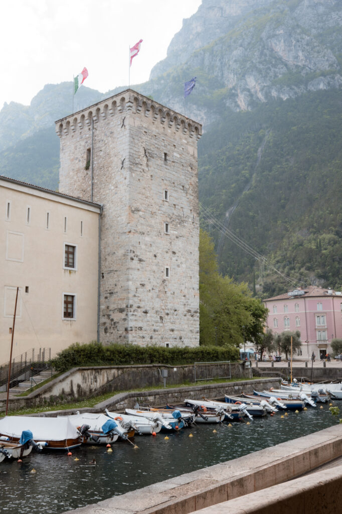 Torre Apponale and harbour in Riva del Garda during an Italy elopement day