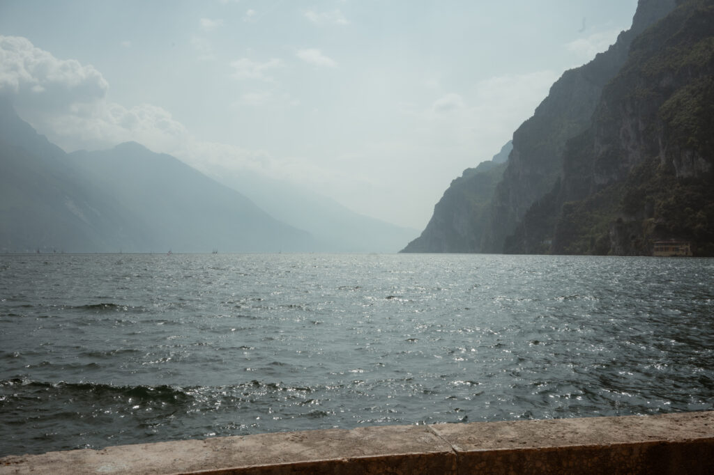 Lake Garda view in Riva del Garda with mountains and water during an Italy elopement day
