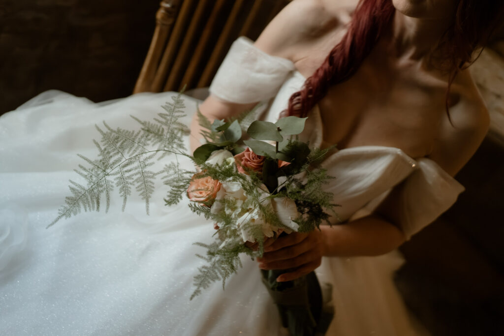 Bride holding her bouquet during an intimate wedding at a countryside villa in Italy