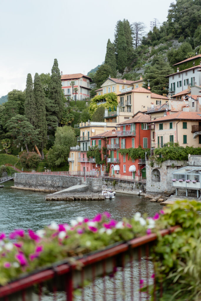 Colourful waterfront houses in Varenna during a Lake Como elopement session in Italy